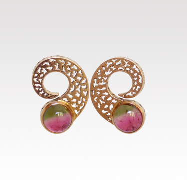 Watermelon Tourmaline Snail Earrings