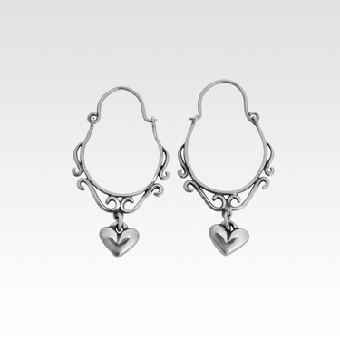 Heart Drop Hoop Earrings
