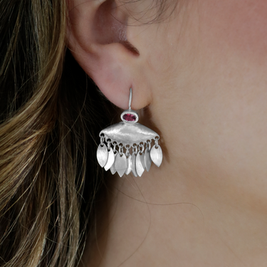 Pink Tourmaline Feather Fringe Earrings