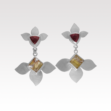 Garnet and Quartz Lily Dangle Earrings