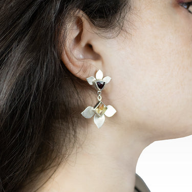 Garnet and Quartz Lily Dangle Earrings