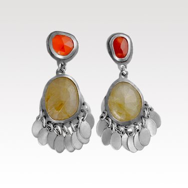 Cornelian and Quartz Oval Discs Earrings