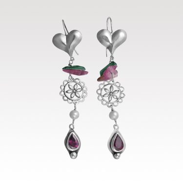 Heart Floral Dangle Earrings
