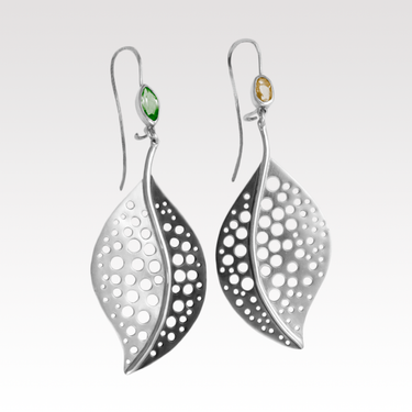Dual Color Tourmaline Cutout Leaf Earrings