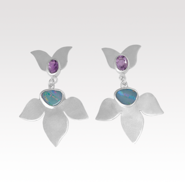 Amethyst and Opal Tulip Dangle Earrings