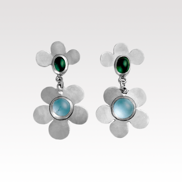 Blue Topaz Flower Dangle Earrings