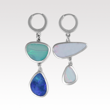 Opal Stone Steps Huggie Earrings