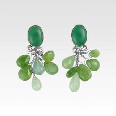 Green Garnet and Quartz Dangle Earrings
