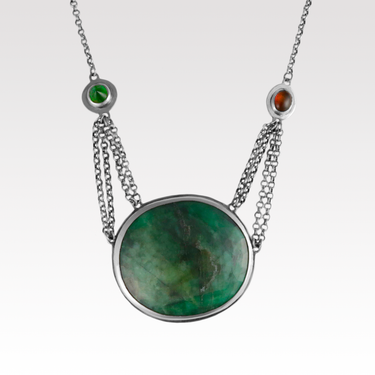 Emerald and Tourmaline Large Pendant Necklace