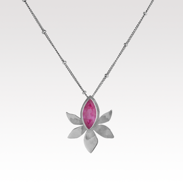 Pink Tourmaline Flower Pendant Necklace