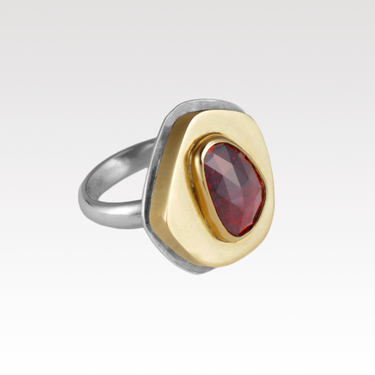 Garnet Gold Shield Ring