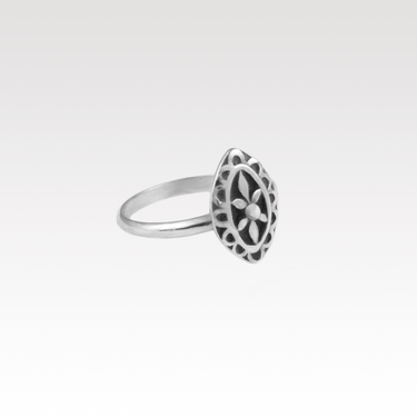 Floral Almond Coin Ring